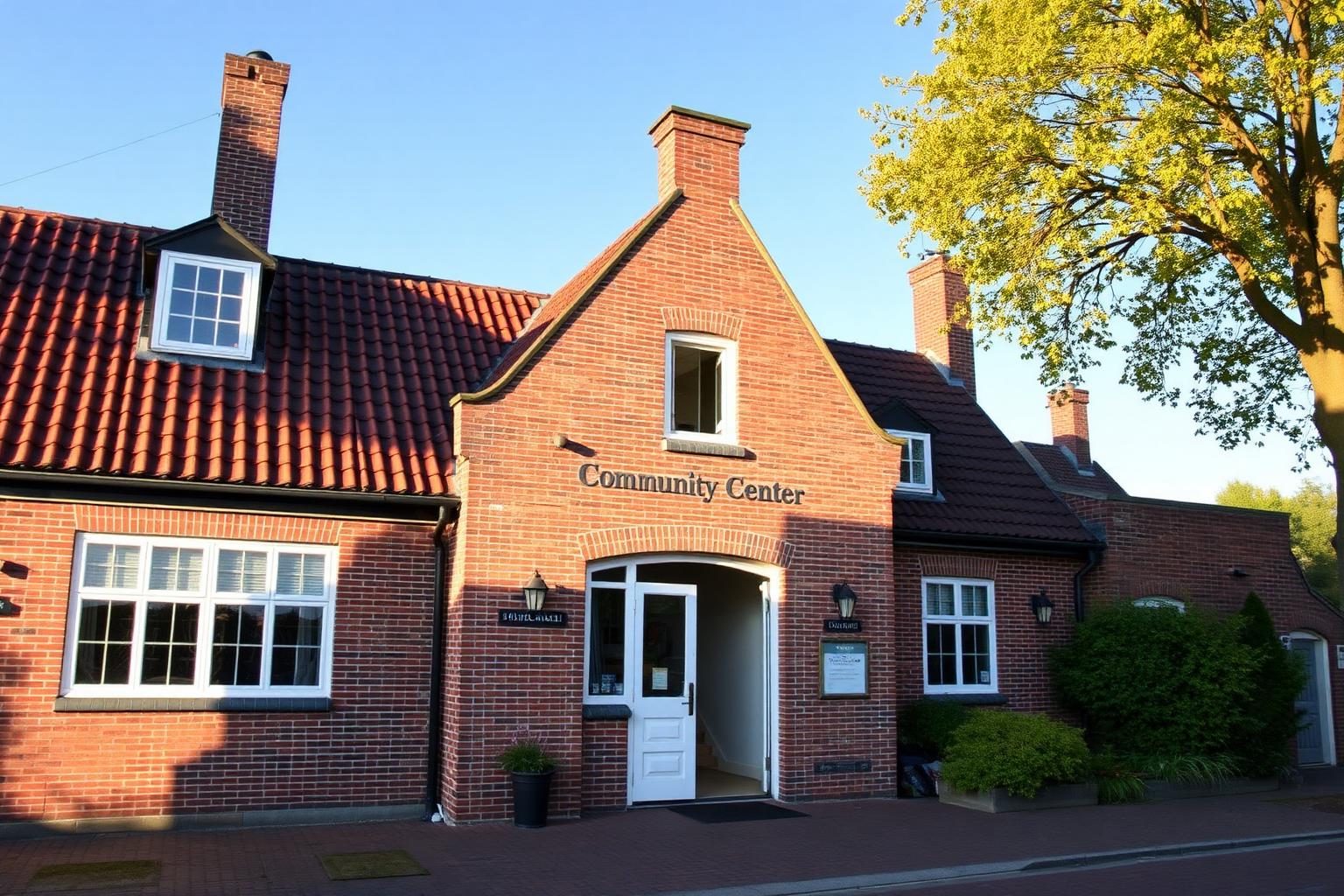 Karakteristiek bakstenen Dorpshuis Hierden met uitnodigende entree.